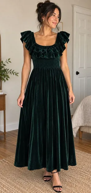 Hill House Home Akilah Nap Dress Emerald Green Velvet Silk Blend Midi S thumbnail 1