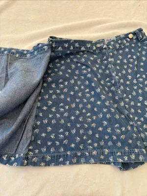 Vintage denim butterfly shorts size 18 32 Denim Floral Wrap Skort in Blue thumbnail 8