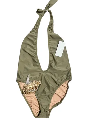 Revolve YEVRAH Positano V Neck One Piece in Taupe - Medium thumbnail 5