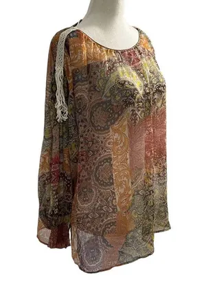 Zara Women Size Medium Blouse Sheer Bohemian Long Sleeve 7-216 thumbnail 2
