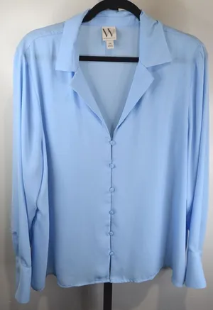 Worthington Light Blue Button-Front Blouse Long Sleeve Plus Size XXL thumbnail 1