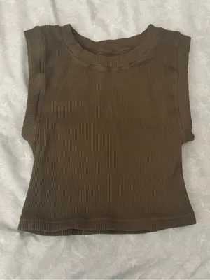 Free People Olive Green Ribbed Crop Tank Top thumbnail 3