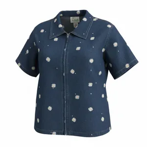 Vintage The Quacker Factory Women’s 3X Daisy Blue Denim Zip Up Top Grandmacore thumbnail 10
