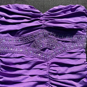 💜 Nikibiki Medium Plum Violet Purple Beaded Rhinestone Cut Out Bodycon Dress 💜 thumbnail 7