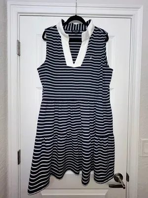 Nautica Jeans Stripe Print Ruffle Tier A-Line Dress Size XXL thumbnail 2