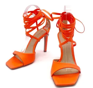 NEW Schutz Bryce Leather Stiletto Sandals Acid Orange Lace-Up Sandals Size 5.5 thumbnail 16