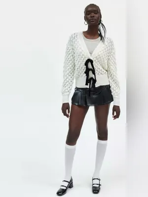 NWTKimchi Blue / Urban Outfitters Cream Open-Knit Sweater with Black Ribbon Ties thumbnail 2