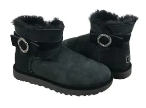 UGG Karlie Brooch Suede Bootie With Swarovski Crystals Sz 8 Black Feminine Comfy thumbnail 1