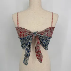 CAROLINA K Sienna Top Medium Multicolor Floral Boho Festival Tie Front Crop Tank thumbnail 4