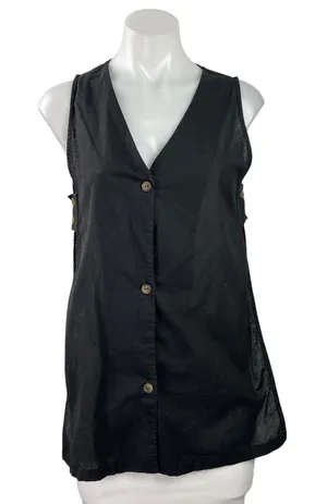 Commense Women's Black Sleeveless Open Sided V-neck Button Down Vest Top Sz XS thumbnail 1