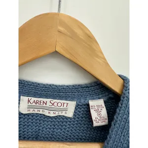 Hand Knits Blue Argyle Cable Knit Button Front Sweater Vest M Coastal Sailor thumbnail 4