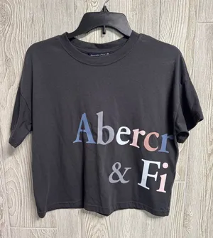 Abercrombie & Fitch Black Crop Tee with Pastel Logo Panel thumbnail 1