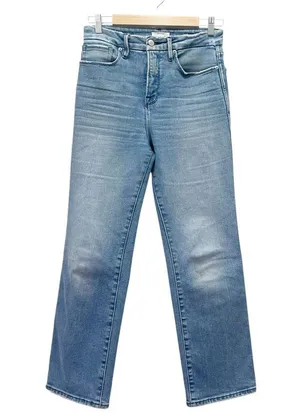 Good American Good Curve Straight Jeans Medium Wash Fray Pockets Size 26 | 2 thumbnail 3