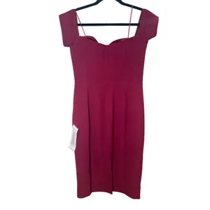 Dress the Population NWT Bailey Off-the-Shoulder Midi‎ Dress Burgundy Size Large thumbnail 6