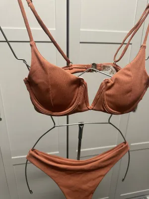 SHEIN Ribbed Underwire Bikini Set in Rust Orange thumbnail 3