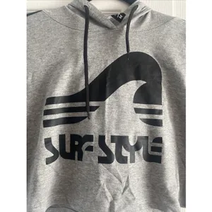 Surf Style Graphic Crop Hoodie Womens Size M Gray Y2K Sporty Short Sleeve Cotton thumbnail 3