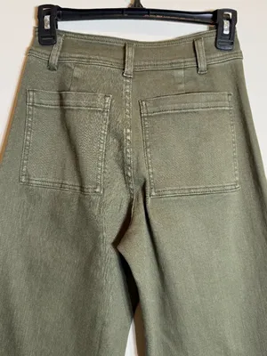 Miou Muse Wide Leg Denim Jeans Women's Small Faded Olive Raw Hem Festival NWOT thumbnail 11
