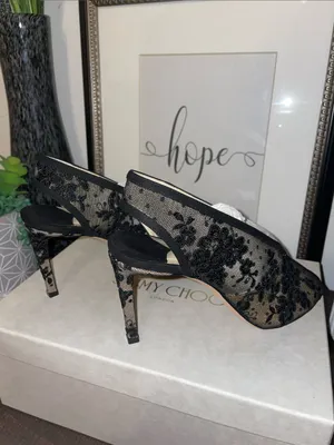Jimmy Choo Shar 85 Black Floral Lace Peep-Toe Heels Size US 9 / EU 39 MSRP $1200 thumbnail 8
