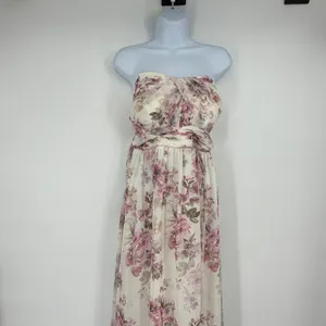 Birdy Grey XXL Floral Strapless Maxi Dress Pink White Chiffon Bridesmaid Wedding thumbnail 4