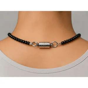 Black Beaded ID Badge Holder Lanyard 32 Inch Magnetic Clasp Swivel Clip thumbnail 4