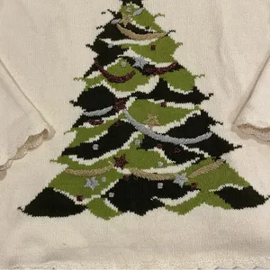 Vintage cream Christmas tree Grannycore coastal grandma scallop neck sweater 🎄 thumbnail 7
