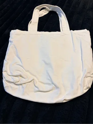 Canvas Shell Tote Bag in White with Blue Print thumbnail 4