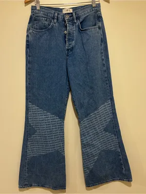 7 For All Mankind Easy Flare In Star Patchwork Denim Jeans Size 26 thumbnail 2