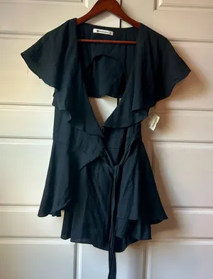 Black Ruffled Open Back Romper thumbnail 1