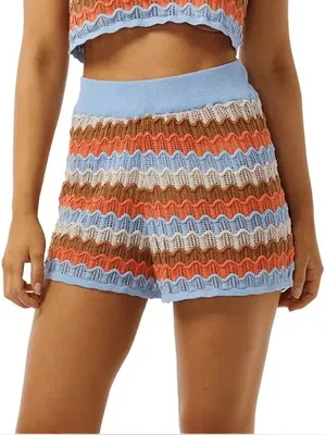 Rip Curl Women's Santorini Sun Crochet Shorts Striped Crochet Knit High-Waist thumbnail 1