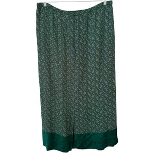 April Cornell Green Satin Trim Blue Floral Maxi Skirt Size Large thumbnail 2