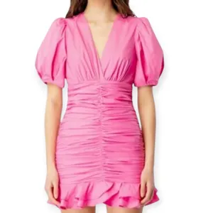 Bardot Pink Ruched Mini Dress Size 4 Bubble Retro Flirty Feminine thumbnail 3