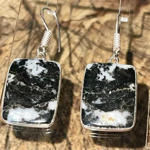 White Bufalo Turquoise Earrings 1 1/2” Black thumbnail 1