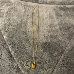 VibeSzn Old English Lock Necklace Gold Plated Stainless Steel Tarnish Free 18” thumbnail 4