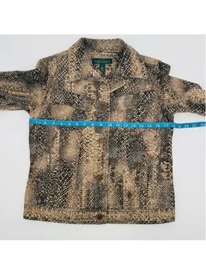 2000’s Lauren Ralph Lauren Tan Snake Print Denim Jean Jacket, Size S thumbnail 8