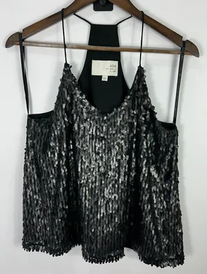 JOA Los Angeles M Black Sequin Cami‎ Top Mob Wife Glam Y2K Party Showgirl thumbnail 1