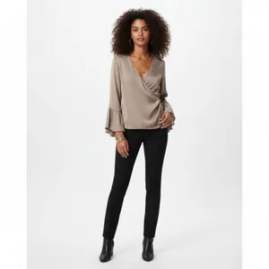 Zara Brown Taupe Long Bell Sleeve Drape Wrap Blouse Top NEW XL thumbnail 11
