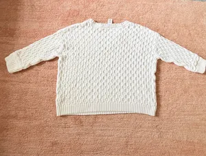 H&M L.O.G.G. White 100% Cotton Textured Knit Sweater S 3/4 Sleeve thumbnail 6