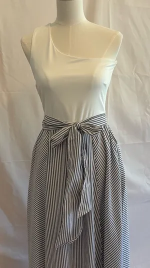 One-Shoulder White and Black Striped Dress thumbnail 1