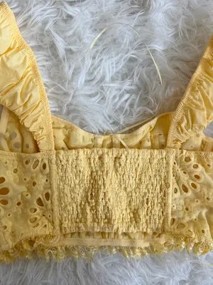 Anthropologie Puff-Sleeve Yellow Eyelet Corset Top thumbnail 7