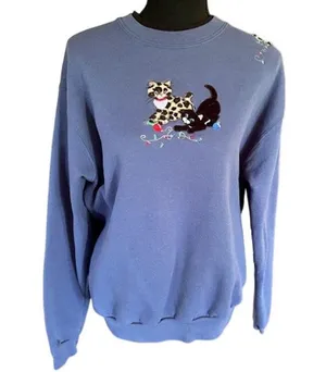 Vintage Cat Sweatshirt by Morning Sun Size Large, Embroidered Holiday Kittens thumbnail 2