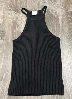essentials by Full Tilt Black Ribbed High Neck Cropped Tank Top thumbnail 1