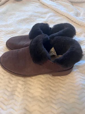 UGG Dark Brown Suede Shearling Cuff Slip-On Slippers thumbnail 2