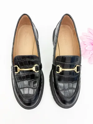 Madewell The Bradley Hardware Lugsole Loafer in Croc Embossed Leather True Black thumbnail 2