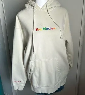 You Matter Embroidered Unisex Solid Eggshell Pullover Sweatshirt Hoodie White Size M thumbnail 1