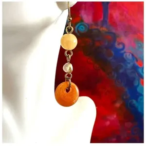 Orange and yellow beaded drop earrings thumbnail 2
