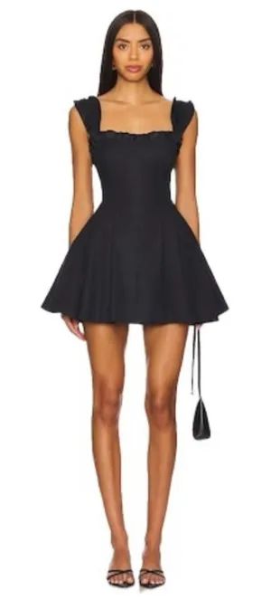 Free People Midnight Magic Stretch Cotton Minidress in Black. Size Large thumbnail 1