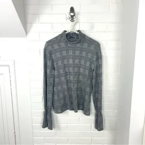 Zara Houndstooth Herringbone Knit Long Sleeve Top Size M thumbnail 3