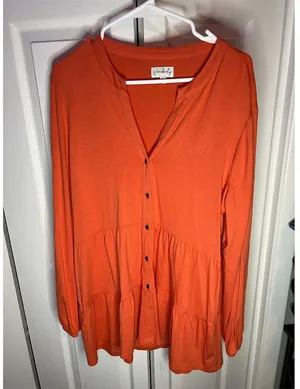 Chic Soul Wonderly Women's XL Orange Button-Up Tunic Top Long Sleeve Casual thumbnail 1