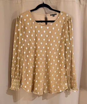 Adrianna Papell Gold Polka Dot Long-Sleeve Blouse thumbnail 1
