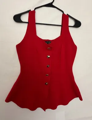 Milk & Honey Womens Red Knit Peplum Tank Top Gold Button Front Size S(A901) thumbnail 1